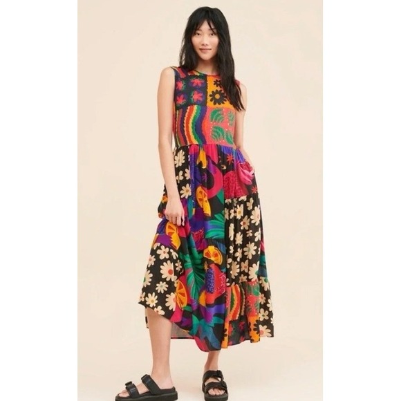 FARM Rio Dresses & Skirts - Farm Rio x Anthropologie Pop Patchwork Print A Line Sleeveless Midi Dress Small